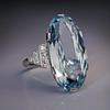 Fashionable Oval Blue Zircon Ring with Large Grain Design in Alloy