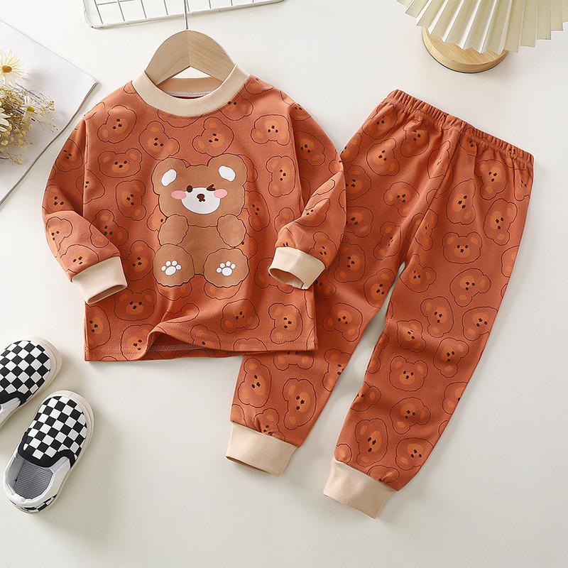 100% Cotton Kids Underwear Set Long Sleeve Thermal Pajamas for Boys & Girls Baby Loungewear Fall/Spring Sleepwear (2-8Y)