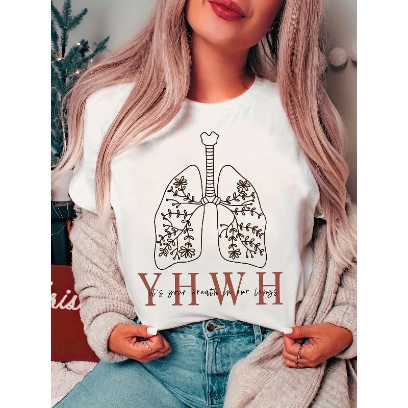 

European sizes Graphic Print T-shirt, Short Sleeve Crew Neck Casual Top for Summer & Spring, Women s Clothing 4XL