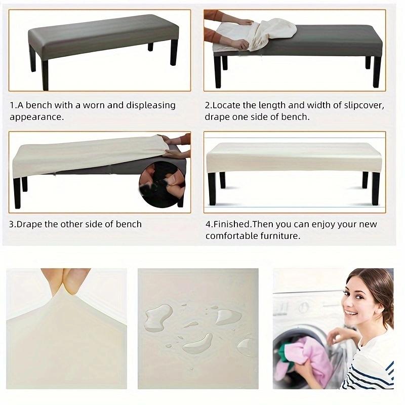 Waterproof PU Leather Stretch Bench Cover Removable Washable Dining Room Living Room Seat Protector Slipcover
