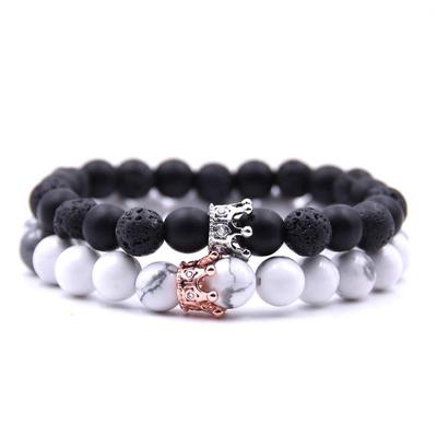 Bracciale Corona di Zirconi Europei e Americani Pietra Vulcanica Turchese Bianco