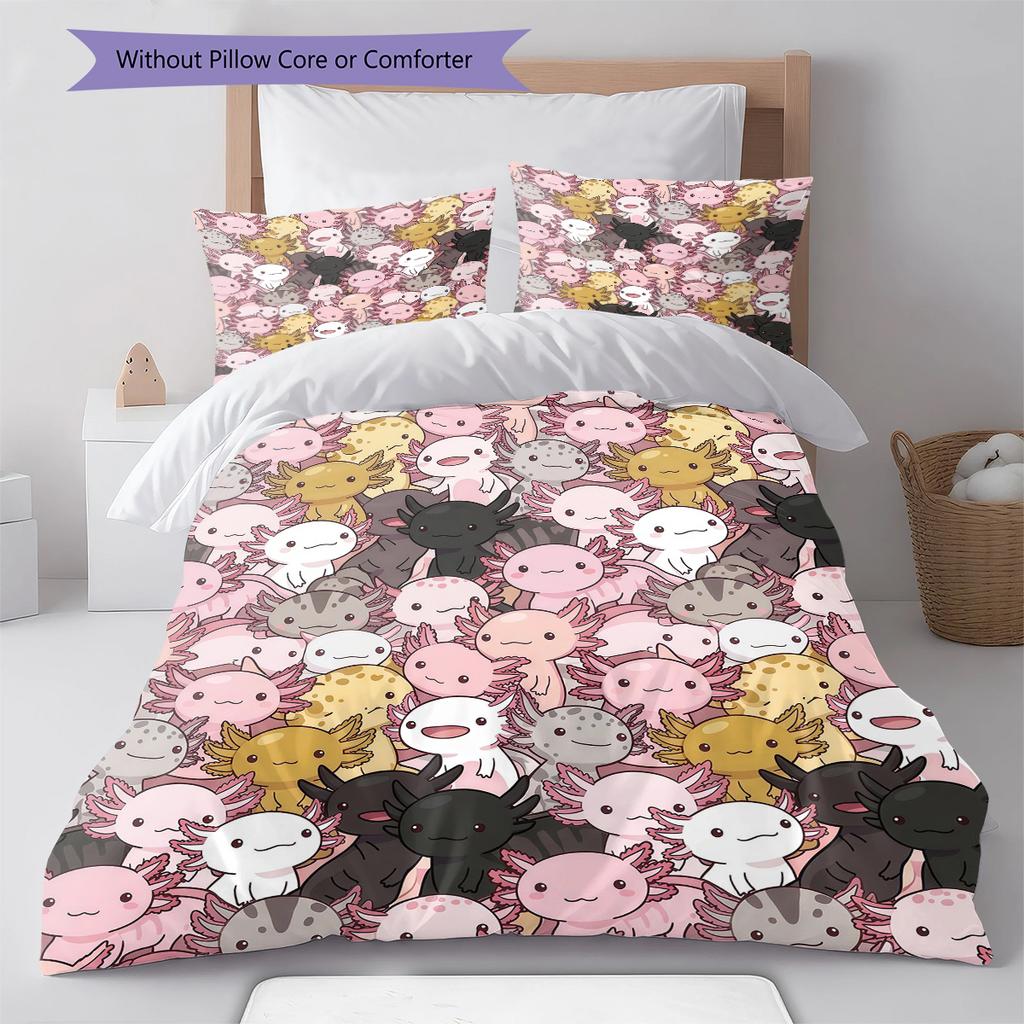 Cartoon Animal Art Pattern Bedding,Quilt Set Quilt Cover Pillowcase Home Birthday Gift (1 * duvet cover + 2 * pillowcase, without core)