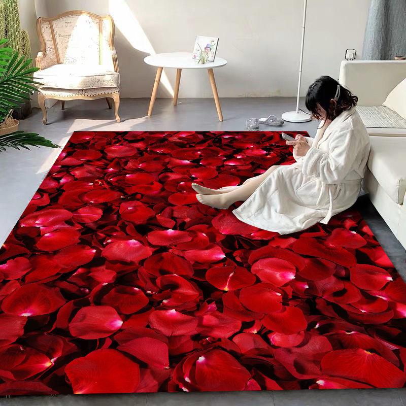 Red Rose Bedroom Carpet Blanket Living Room Coffee Table Floor Mat Washable Custom Mat Door Mat Full of Bay Window Balcony Mat