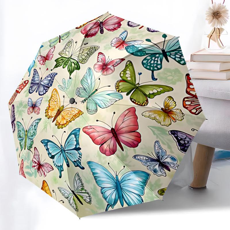 1pc Butterfly Pattern Automatic Open/close Umbrella, 8-Rib Sturdy Structure, Artistic Pattern, Compact Design, Fashion Lovers L042
