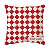 Federa Cuscino a Tema Natalizio Fondo Rosso Lino Corto Peluche Stampato Federa Cuscino Regalo Festivo