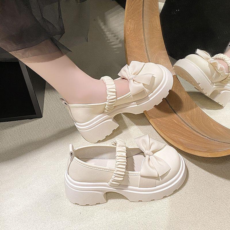 French high heel jk muffin thick heel bow Lolita single shoes platform Mary Jane small leather shoes women 2025 summer