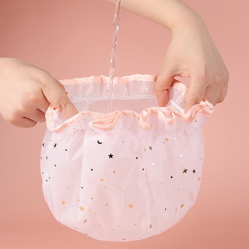 Double Layer Starry Sky Design Thick Waterproof Shower Cap Star Pattern Bathroom Hair Salon Supplies Bath Hat Bonnets for Women