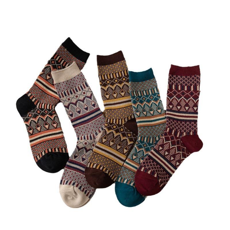 Women's Spring and Autumn Double-needle Double-track Pile Socks Are Retro and Versatile. Autumn and Winter Pure Cotton Mid-calf Socks