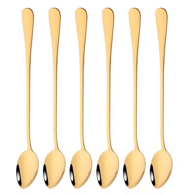 6-teiliges Kaffeelöffel-Set, Eiscreme-Tee-Rührlöffel, Küchenzubehör, Bar-Werkzeuge, langstielige Löffel, Edelstahl-Geschirrset