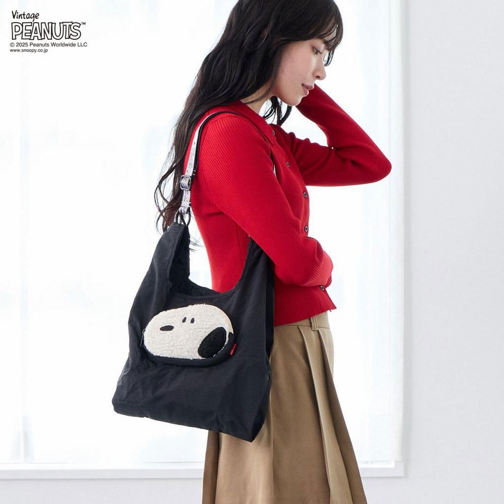Snoopy Tote Bag for with Shoulder Small Eco Shopper Flying [Rootote] Women, Foldable, Strap, Bag, IP.Rootote Mid.Peanuts-0P (03 Ace)