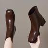 Autumn Retro Thick Heel French Square Toe Mid Heel Slimming Elastic Slim Boots British Style Comfortable Boots for Women
