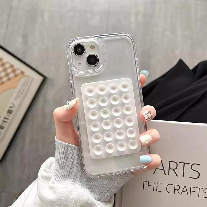 Phone Case For iPhone 17 Air 16 15 14 Pro Max Plus 16E 11 12 13 Pro XR X XS 3D Suction Cup Airbag Transparent Shockproof Cover