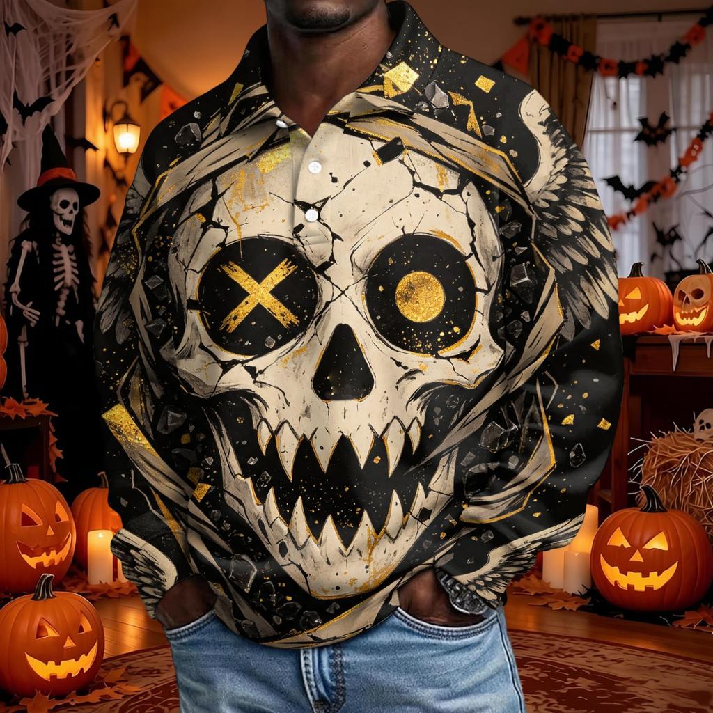 Męska koszula z długim rękawem na Halloween, stylowa, casualowa, imprezowa