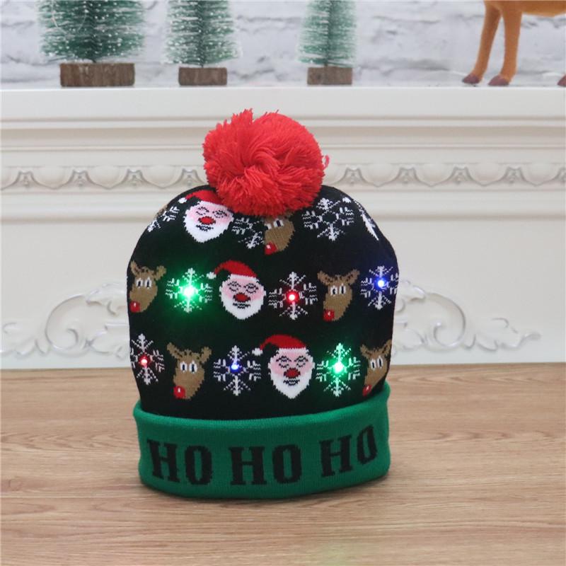 LED Christmas Hat Light up Christmas Warm Hat Unisex Knitted Beanie Holiday Hat With Printing for Party