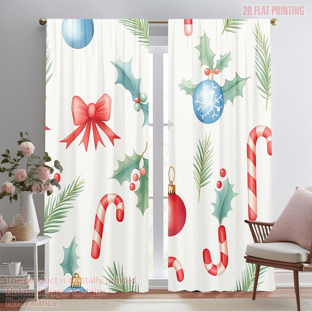 

2 шт., 2D печать на плоскости Принт Шторы Рождественские украшения Сосновые ветки Падуб_b Универсальный 100% полиэстер (без удилища) Праздничный 52.50×116.00 CM 2pcs