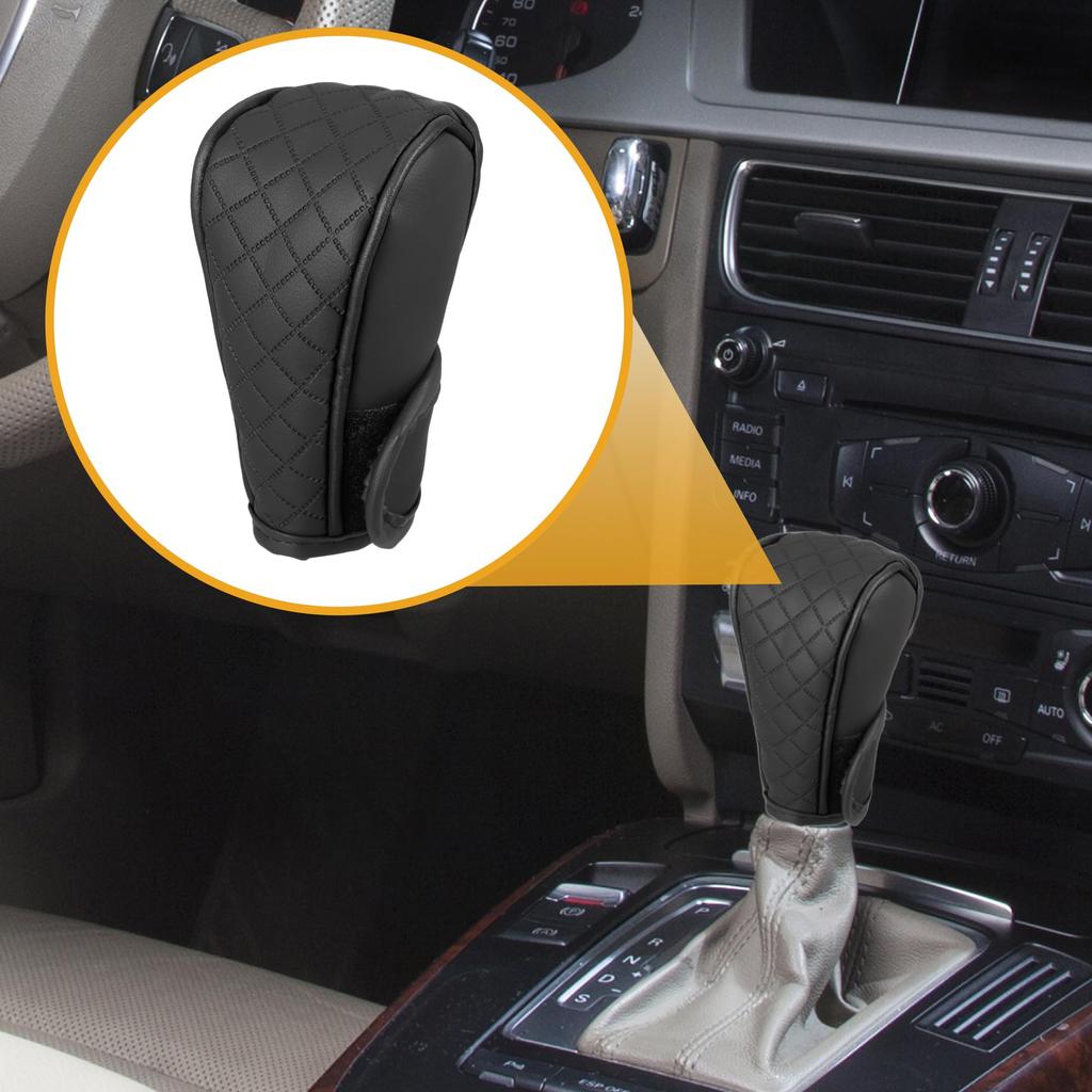 Partuto 1pc Universal Car Shift Knob Cover - Car Knob Gear Sticky Protector Decoration - Black For Leather