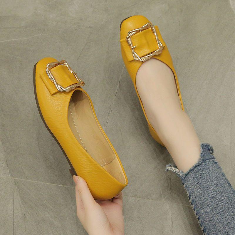 

Soft-soled single shoes women s spring and autumn new versatile square head retro shallow mouth flat shoes one foot lazy shoes 40 жовтий