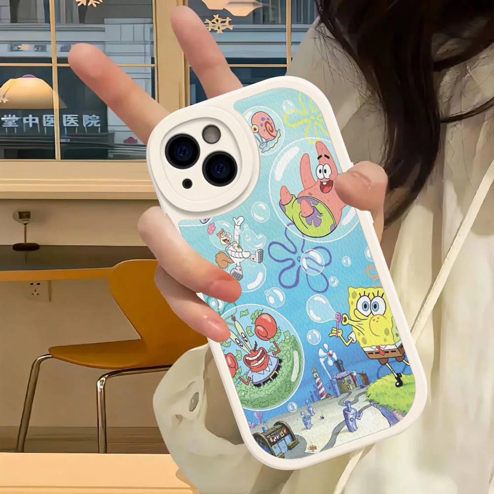 Cute SpongeBob Dolls Phone Case Hard Leather For iPhone 14 13 16 Mini 15 14 11 12 Pro Max Plus Fundas