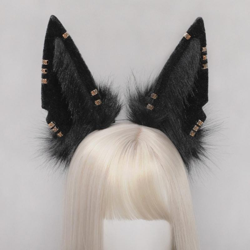 Lolita Plush Hair Hoop Wolf Ears Headwear with Metal Ring Furry Headband Cute Anime Fancy Dress Cosplay Accessories