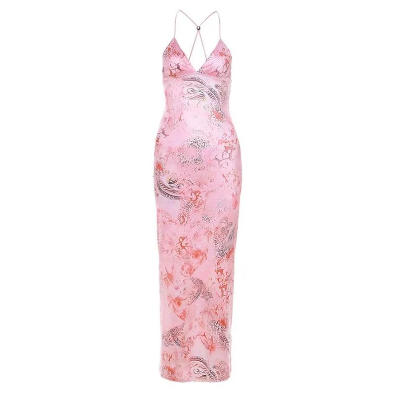 Elegantné Butterfly Women Maxi Šaty Úzke šaty s potlačou Šaty na chrbte Popruhy V Neck Ohlávka Bodycon Hot Girls Club Párty Vestidos Párty šaty Y2k Šaty Župan