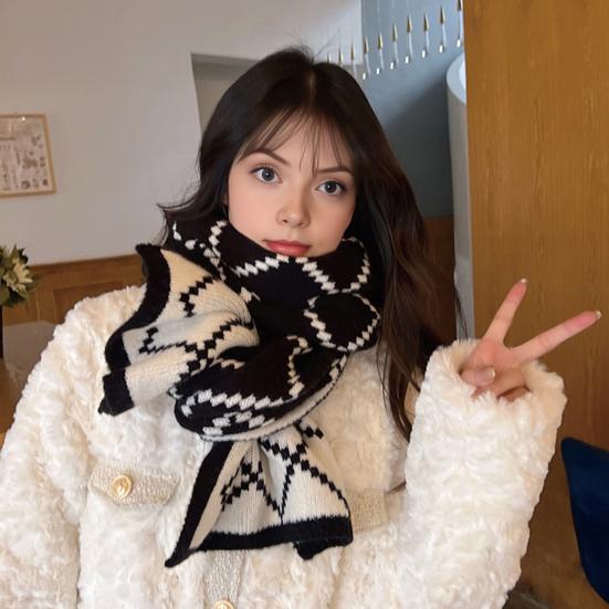 Yousheng Women Scarf Rhombus Pattern Knitted Scarf Double-Sided Warm Lightweight Winter Neck Warmer Outdoor Cycling Scarf