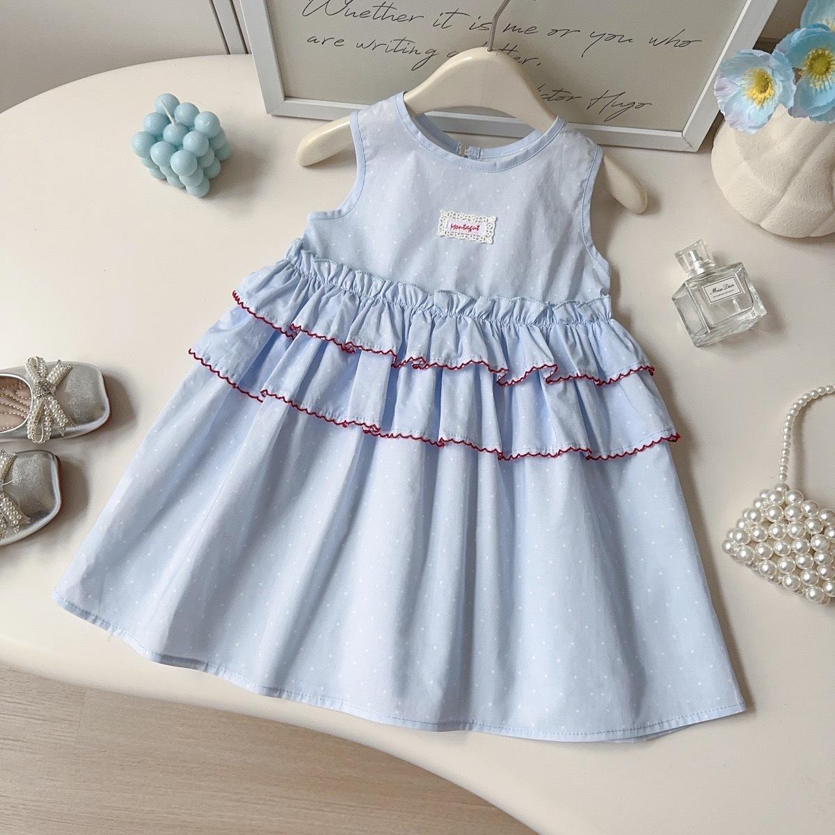 Summer Girls Sleeveless Princess Dress With Ruffles Stylish Casual Vest Dress For Little Kids 90cm