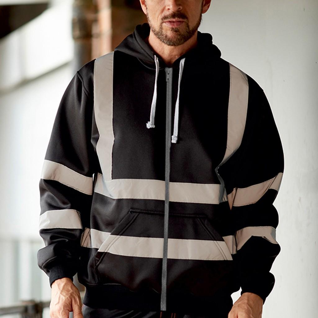 Mens Road Work High VisibilityPullover Long Sleeve Hooded Sweatshirt Tops Blouse