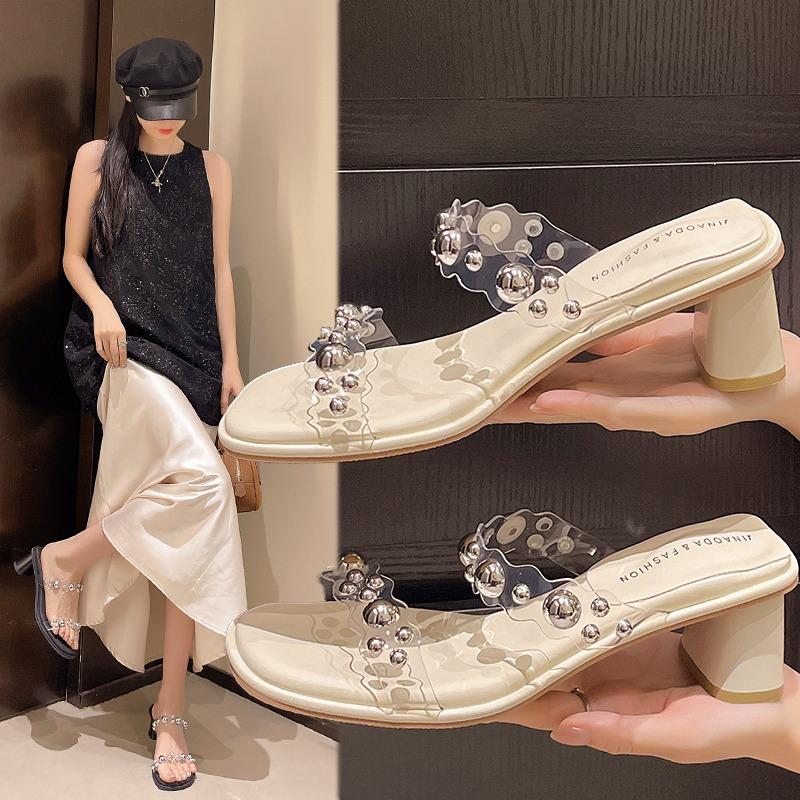 Fashion 2025 Fashionable and High-quality New Women Sandals Summer Rhinestone Casual High Heels Shoes  Heels Shiny Sandals