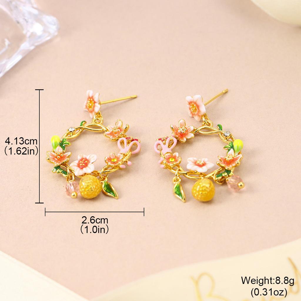 Fashion Enamel Colored Wreath Exquisite Flower Earrings Dripping Oil Color Sweet Spring and Summer Butterfly Temperament Silver Needle Earrings