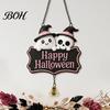 Cute Ghost Wall Decor Halloween Witch Hat Door Sign, Wooden Hanging Decoration, Rustic Farmhouse Sign Doorbell Pendants for Indoor Outdoor Home