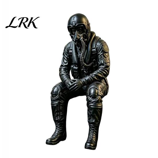 Military Desk Ornaments 3D Printed Pilot Figurine, Realistic Seated Aviator Statue for and Unique Bookshelf Hanging Decor Decor, Style Shelf