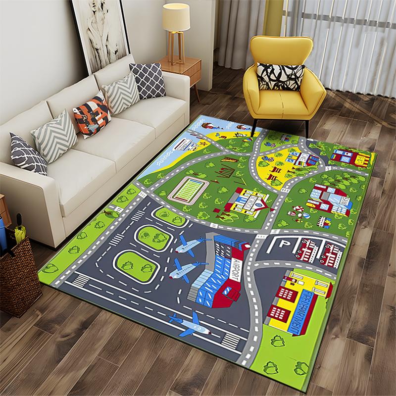 City Map Play Rug for Kids' Rooms Non-slip Rug Suitable for Living Room and Bedroom Sofas.