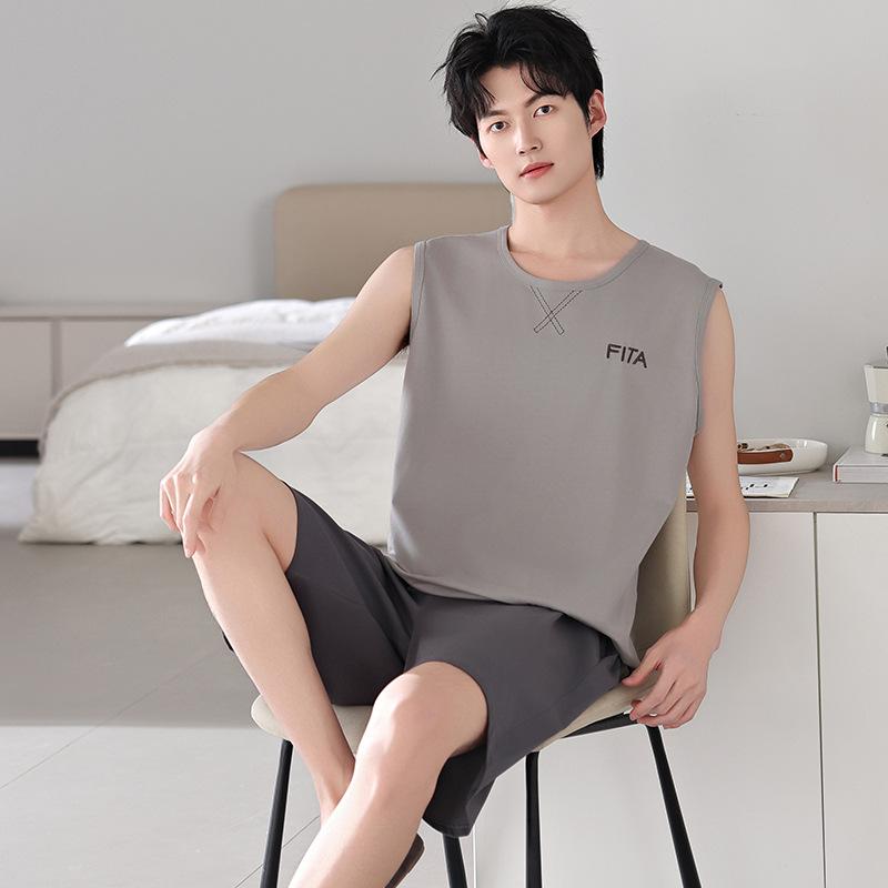 Pajamas men's summer cotton vest shorts summer thin teen men's sleeveless vest loungewear set