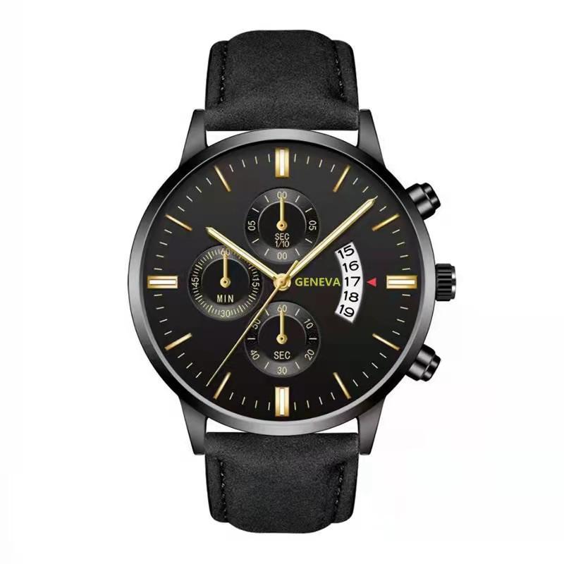 Men'S Fake Three-Eye Belt Calendar Casual Fashion Business Quartz Belt Watch