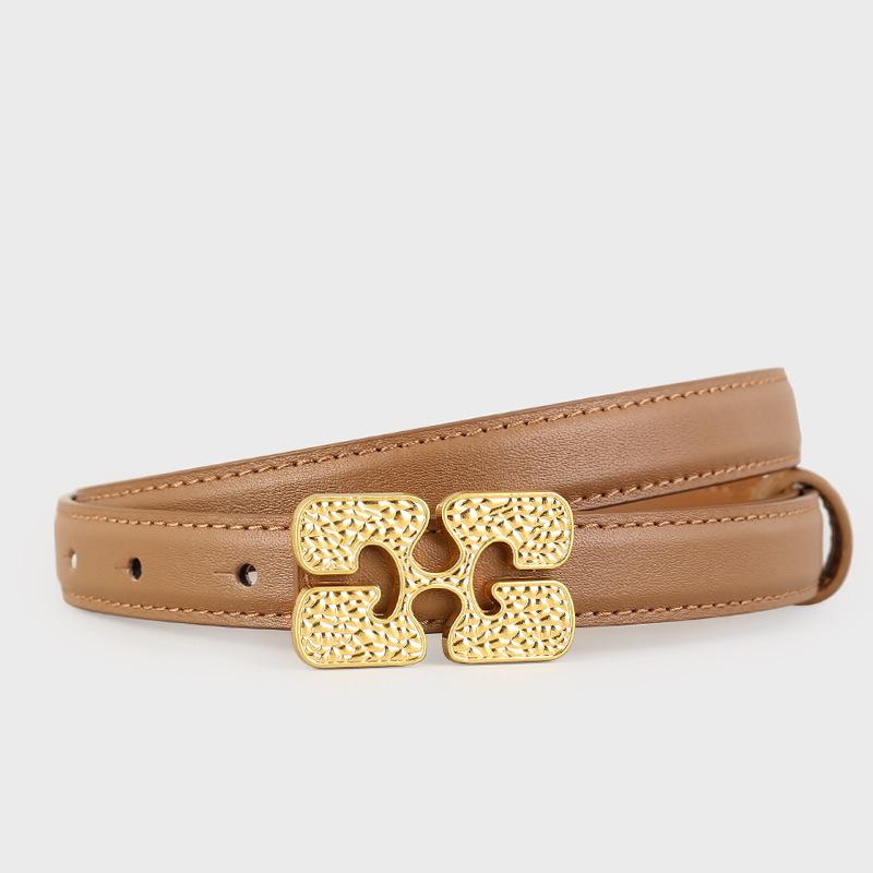 Leather Ladies Belt Embellished Engraved Snap-Down Jeans Belt