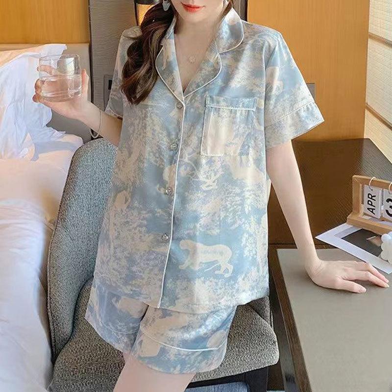 Japanese-style Unprinted Style Summer Fresh Cotton Pajamas Women's Short Sleeves 1011 New Loose Outer Loungewear Suit