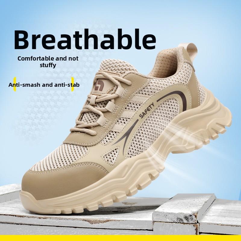 lightweight summer mesh work shoes breathable safety shoes steel toe cap industrial tennis shoes for men protective toe sneakers