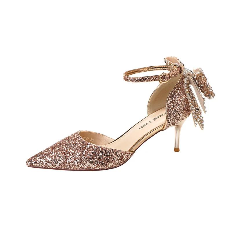 

Fashion Sexy Black Swan Crystal Fine Heels Women s Flat Shoes Pointed Tip Bow Decorated Single Shoes Summer Season 40