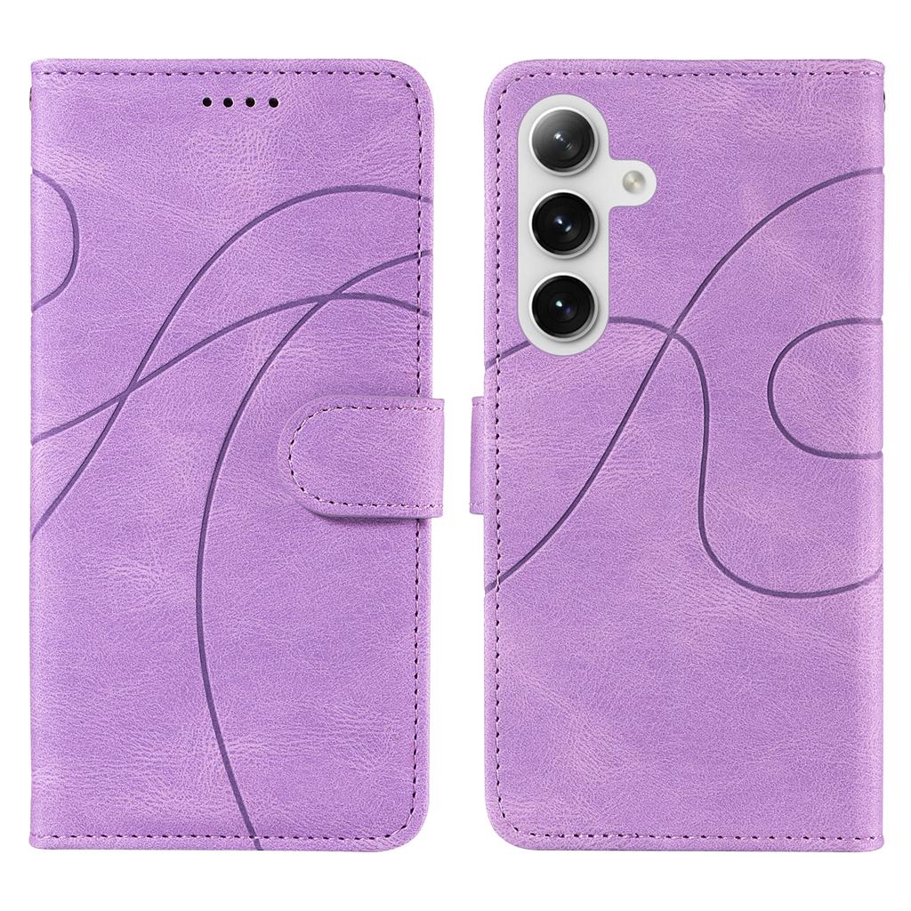 For Samsung Galaxy S24+/Galaxy S25+ Wallet Case Leather Phone Cover Stand with Curved Line Design