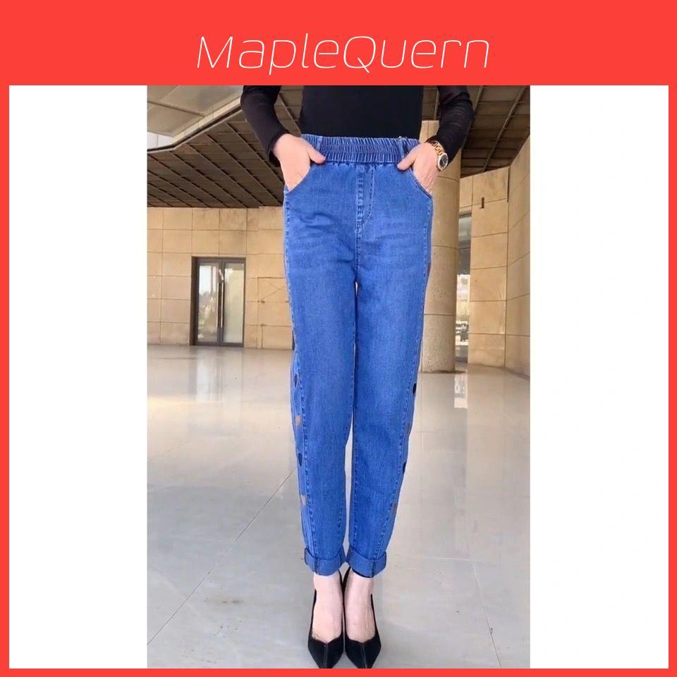 Spring Autumn High Waist Loose Fit Harem Denim Pants For Women With Heart Print