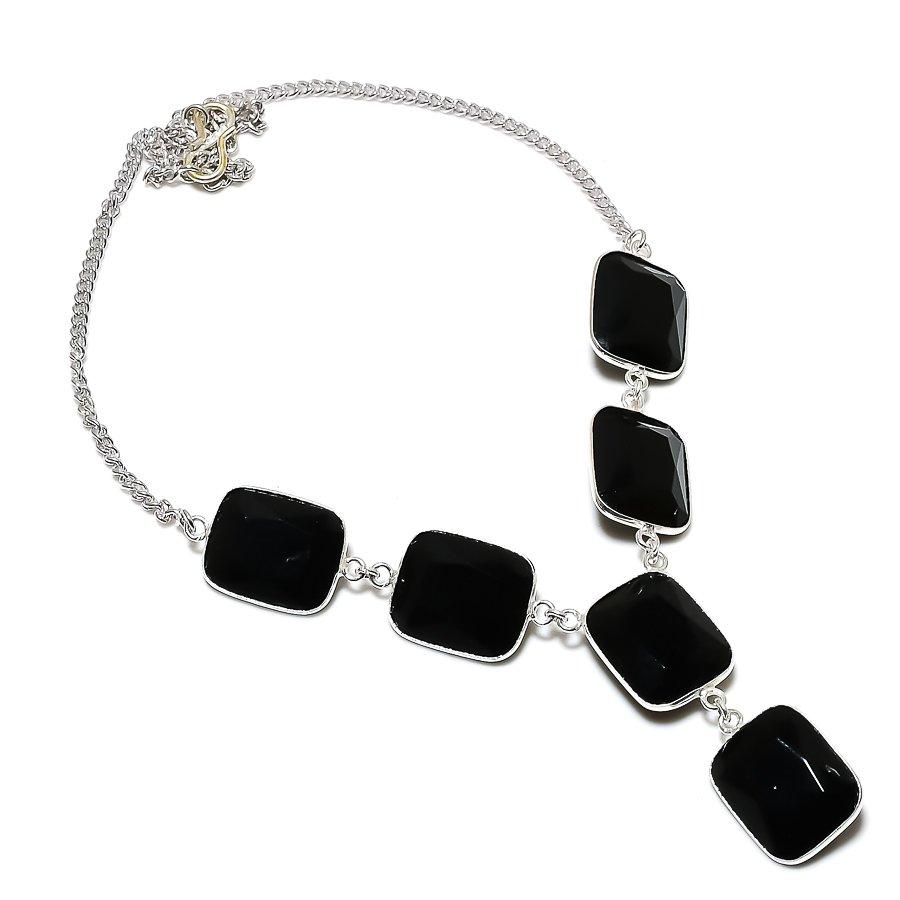

Ожерелье из серебра 925 пробы с натуральным черным камнем шпинелью 18 дюймов B6w58