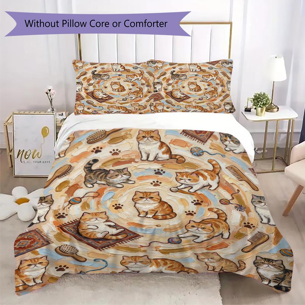 Vibrant Mandala Cats Pattern Bedding uilt Set uilt Cover Pillowcase Home Decoration Birthday Gift (1 * duvet cover + 2 * pillowcase without core)