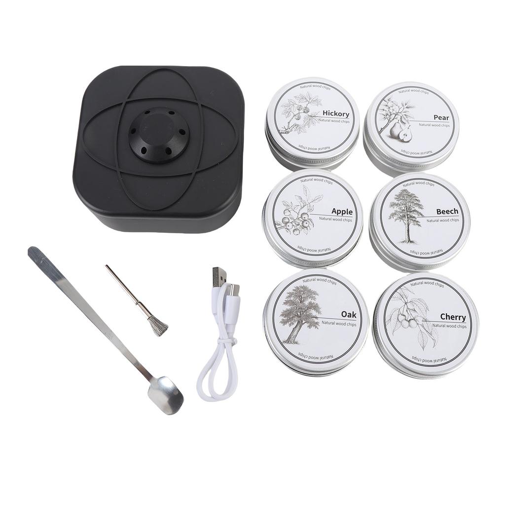 Electric Whiskey Smoker Kit with 6 Wood Chips Rechargeable Cocktail Smoker Drink Smoker Kit Birthday Present for Men