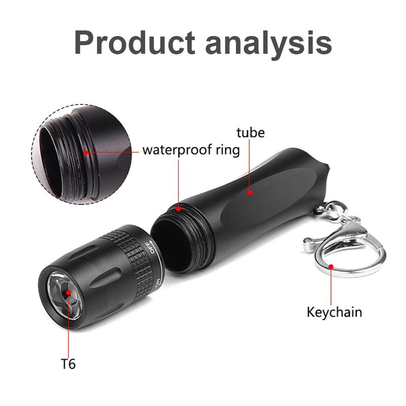 New LED Mini Flashlight Handheld Mini Waterproof Portable Flashlight with Keychain Strong Light T6 Flashlight