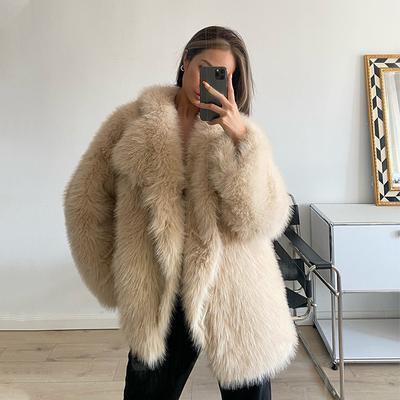 Luxury Faux Fur Coat Women Winter Thick Warm Long Sleeve Turndown Collar Female Overcoat  Elegant Lady Outerwear