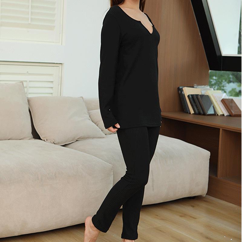 Autumn/Winter Ribbed Home Set: Cozy Long-Sleeve Tee & Leggings