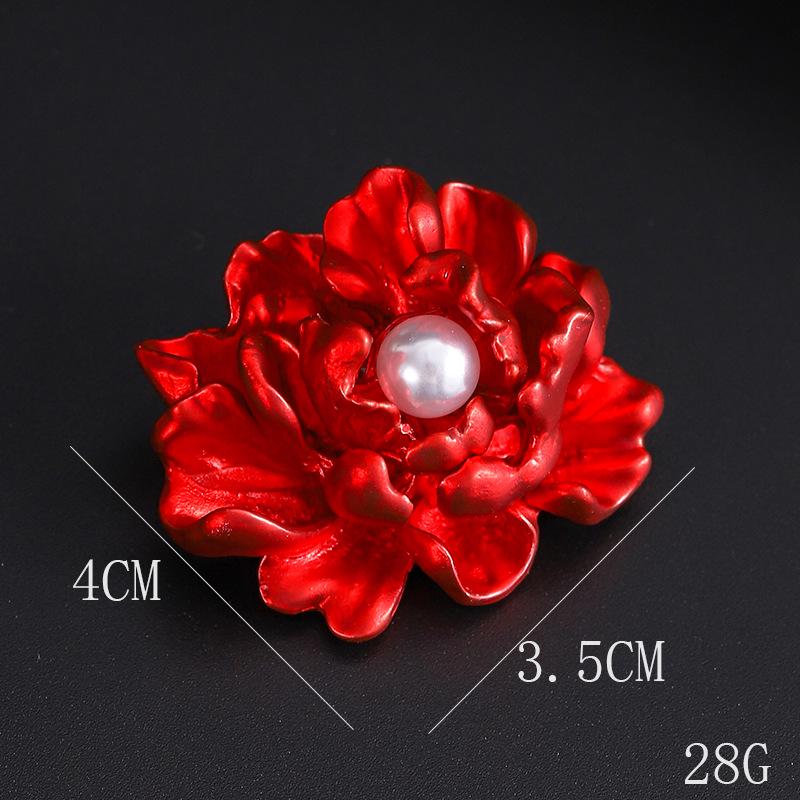 High-End Rose Red Chinese Flower Brooch: Classical Pin for Women's Qipao & Coat Accessories