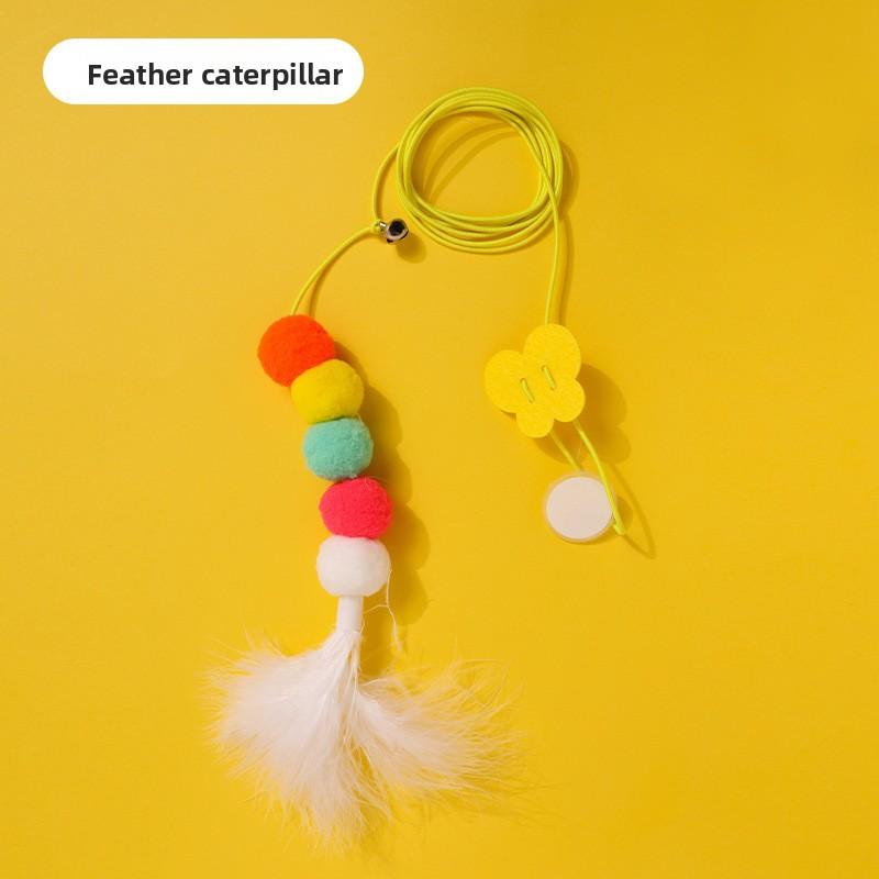 

Новые эластичные игрушки для кошек, подвесные игрушки для кошек с эластичной веревкой на дверь, саморазвлекательные и скучные качающиеся игрушки для кошек Feathered caterpillar
