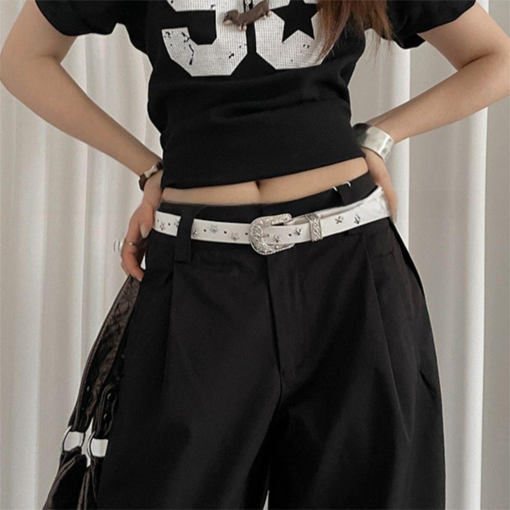 Vintage Y2K Jeans Belt Carving Women's Waist Belt Casual Punk Style Belt  Daily