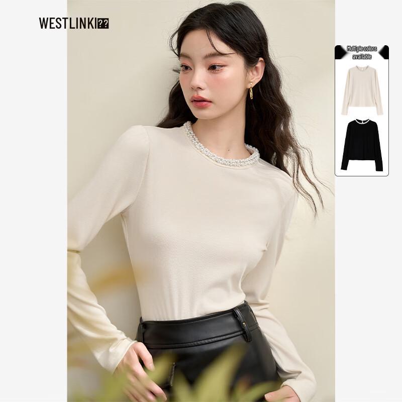 Xiyu Elegant Beaded Round Neck Knit Sweater M чёрный